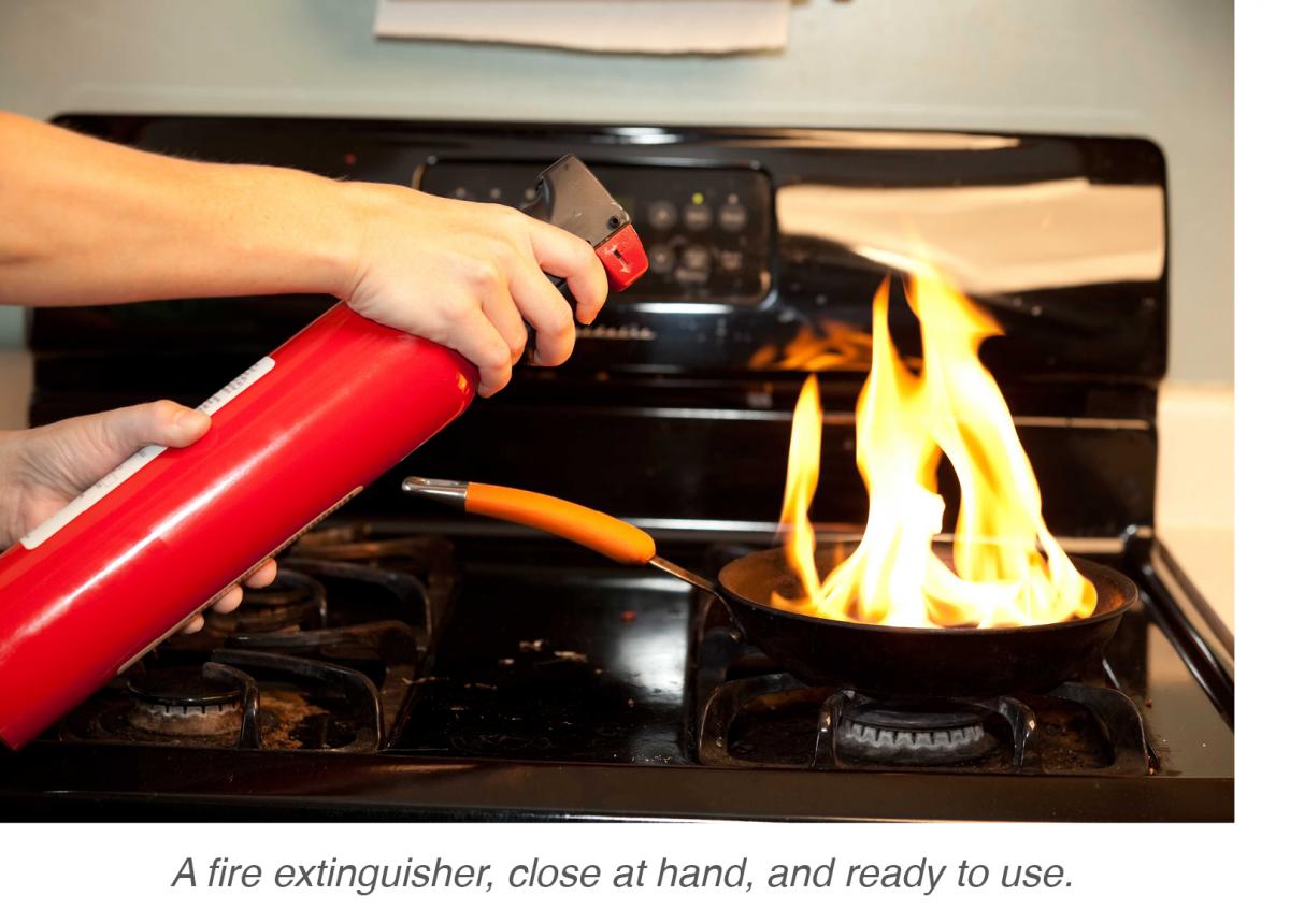 Fire Extinguisher In Use In A Commercial Kitchen
